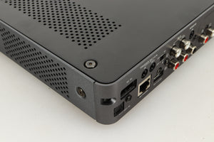 Rear left corner view of a used Yamaha WXC-50 Streaming Pre Amplifier in Silver finish
