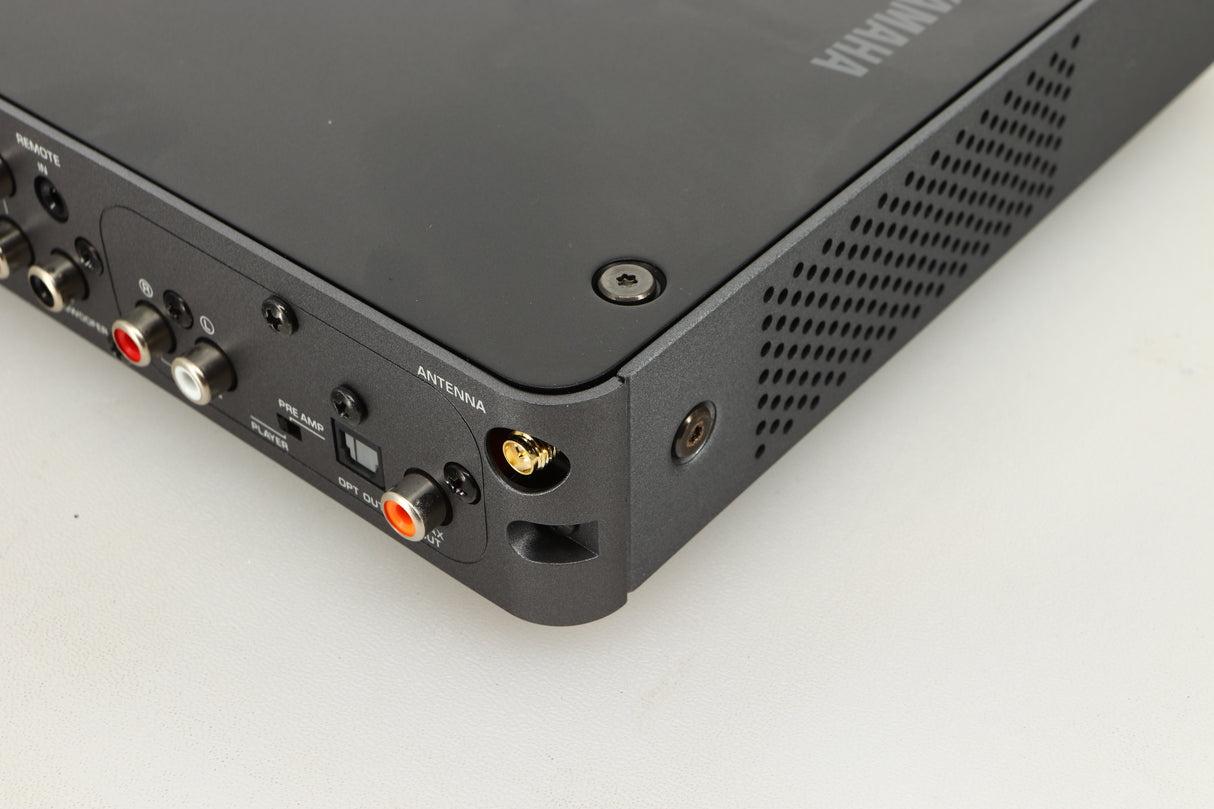 Rear right corner view of a used Yamaha WXC-50 Streaming Pre Amplifier in Silver finish