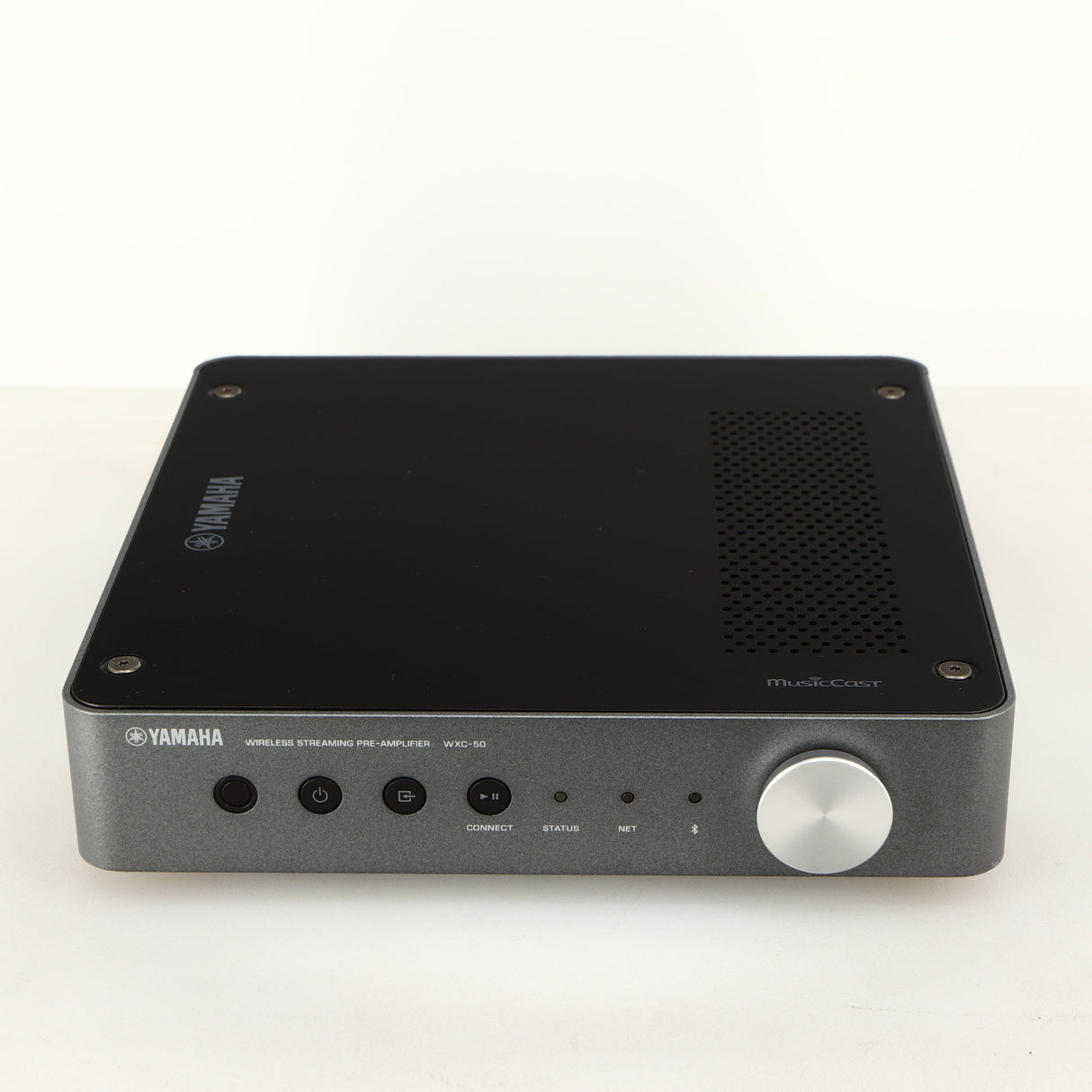 Front view of a used Yamaha WXC-50 Streaming Pre Amplifier in a silver finish
