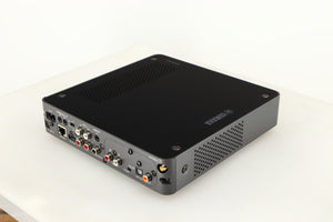 Rear left corner of a used Yamaha WXC-50 Streaming Pre Amplifier in a silver finish