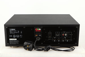 Rear view of a used Yamaha SR-300 Integrated Receiver in a black finish showing Phono Inputs, HDMI Inputs, HDMI Output and Optical Input