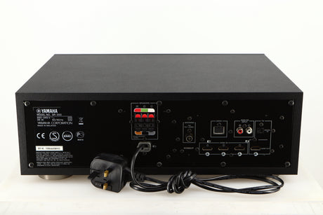 Rear view of a used Yamaha SR-300 Integrated Receiver in a black finish showing Phono Inputs, HDMI Inputs, HDMI Output and Optical Input